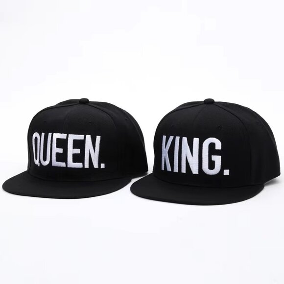 Lot of 2 KING. & Queen. Snapback Hat Flat Brim Baseball Cap Black, White Letters - Picture 2 of 4
